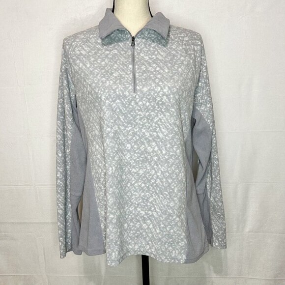 Columbia Gray Snow Leopard Print 1/4 Zi Fleece Pullover Women’s Sz L - Picture 1 of 7